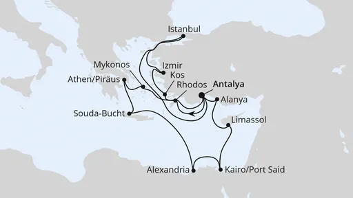 Route Große Mittelmeer-Reise mit Ägypten & Istanbul