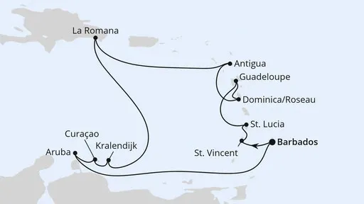 Route Karibische Inseln ab Barbados