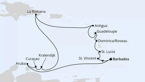 Route Karibische Inseln ab Barbados
