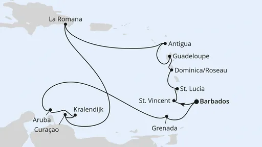 Route Karibische Inseln ab Barbados