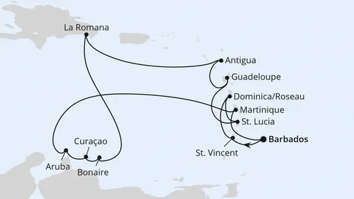 Route Karibische Inseln ab Barbados