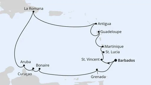 Route Karibische Inseln ab Barbados