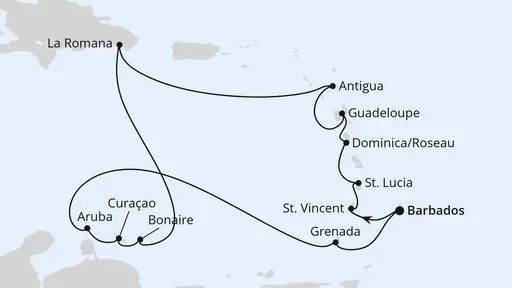 Route Karibische Inseln ab Barbados