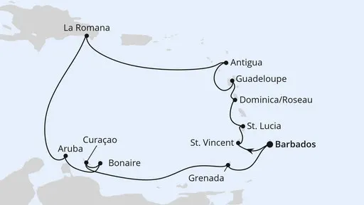 Route Karibische Inseln ab Barbados