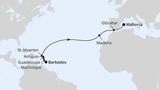 Route Von Barbados über Madeira nach Mallorca