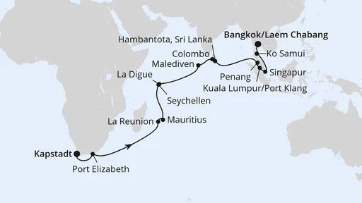 AIDAstella Kreuzfahrt - 31 Nächte - Von Kapstadt über Mauritius nach Bangkok ab 20.11.26