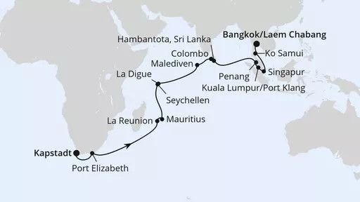 AIDAstella Kreuzfahrt - 31 Nächte - Von Kapstadt über Mauritius nach Bangkok ab 20.11.26