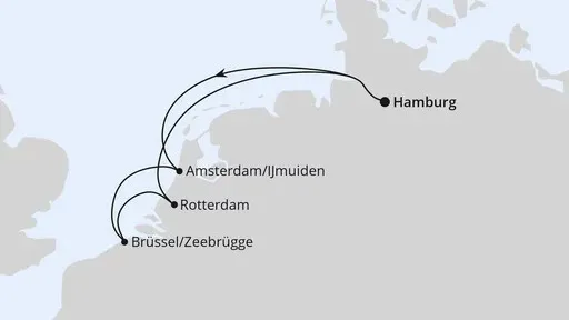 Route Kurzreise nach Niederlande & Belgien ab Hamburg