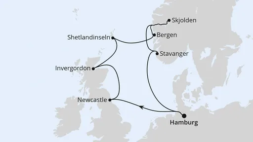 Route Großbritannien & Norwegen ab Hamburg