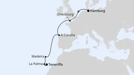 Route Von Hamburg über Portugal nach Teneriffa