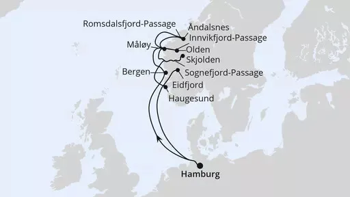 Route Norwegische Fjordlandschaft ab Hamburg 1