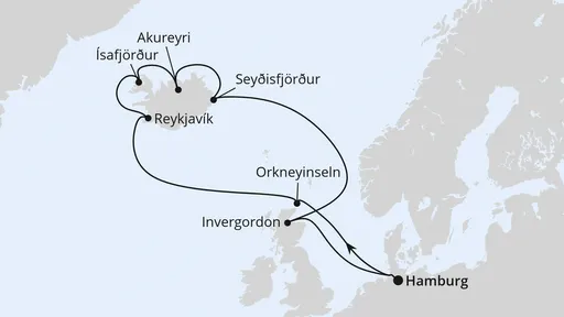 Route Island-Rundreise ab Hamburg