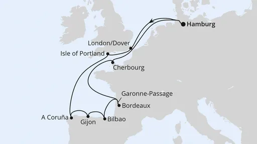 Route Ärmelkanal & Golf von Biskaya ab Hamburg