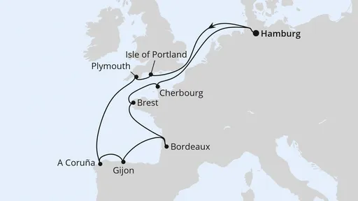 Route Ärmelkanal & Golf von Biskaya ab Hamburg