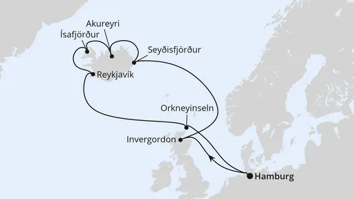 Route Island-Rundreise ab Hamburg
