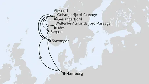 Route Große Norwegen-Welterbe-Reise ab Hamburg