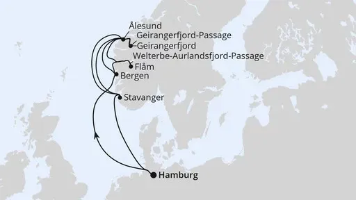 Route Große Norwegen-Welterbe-Reise ab Hamburg