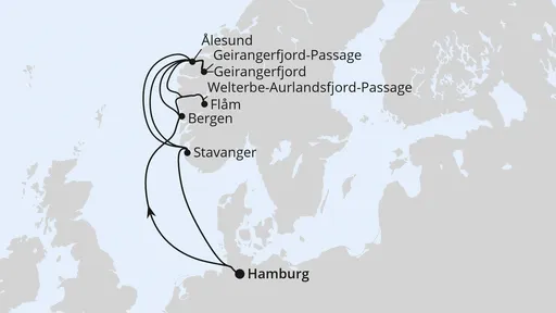 Route Große Norwegen-Welterbe-Reise ab Hamburg