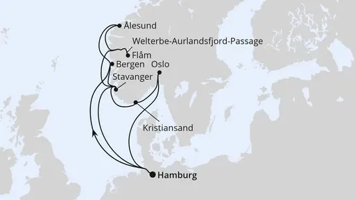 Route Große Norwegen-Reise ab Hamburg