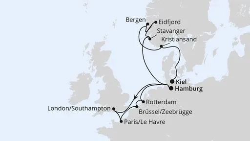Route Metropolen & Norwegen von Hamburg nach Kiel
