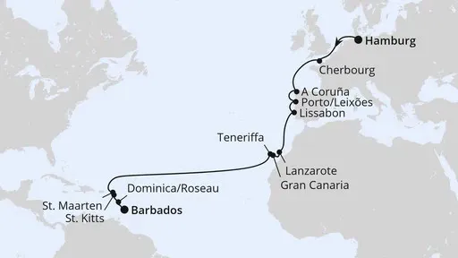 Route Von Hamburg über die Kanaren nach Barbados