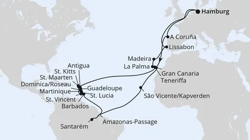 Route Große Winterpause Karibik mit Amazonas