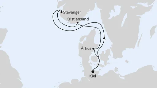 Route Kurzreise nach Skandinavien ab Kiel