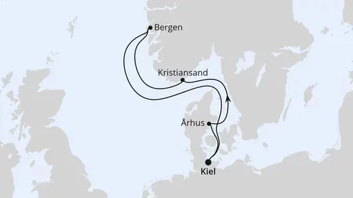 Route Kurzreise nach Skandinavien ab Kiel