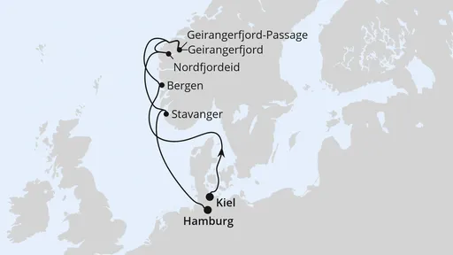 Route Norwegens Welterbe von Kiel nach Hamburg