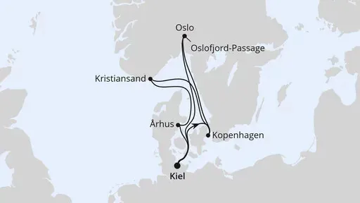 Route Feiertagsreise nach Skandinavien ab Kiel