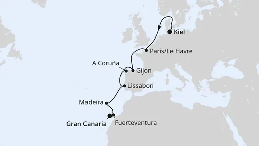 Route Europas Atlantikküste ab Kiel