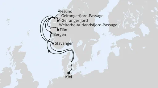 Route Große Norwegen-Reise ab Kiel