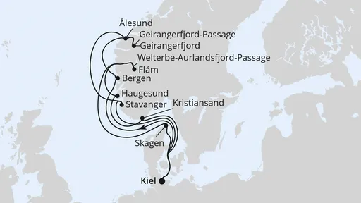 Route Große Norwegen-Reise ab Kiel