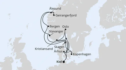 Route Große Skandinavien-Reise ab Kiel