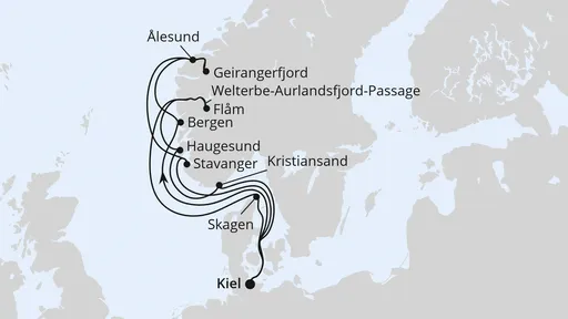 Route Große Norwegen-Reise ab Kiel