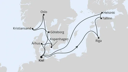Route Feiertagsreise auf der Ostsee ab Kiel