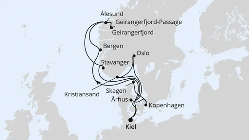 Route Große Skandinavien-Reise ab Kiel