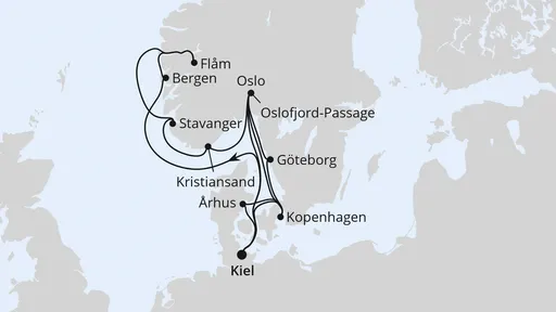 Route Große Norwegen- & Dänemark-Reise ab Kiel