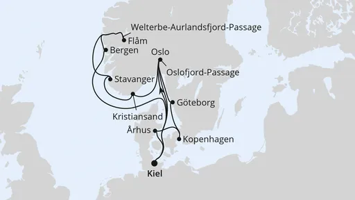 Route Große Norwegen- & Dänemark-Reise ab Kiel