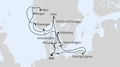 Route Große Ostsee- & Norwegen-Reise ab Kiel