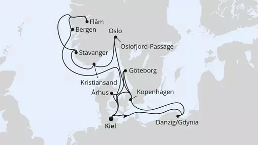 Route Große Ostsee- & Norwegen-Reise ab Kiel