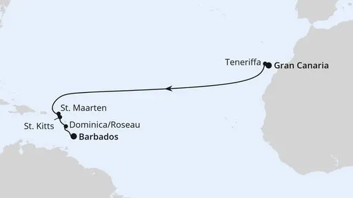 Route Von Gran Canaria nach Barbados