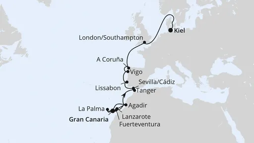 Route Von Gran Canaria über Portugal nach Kiel