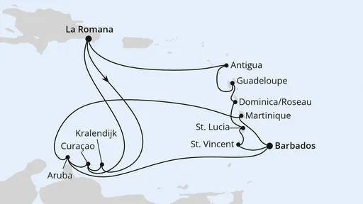 Route Karibische-Insel-Rundreise