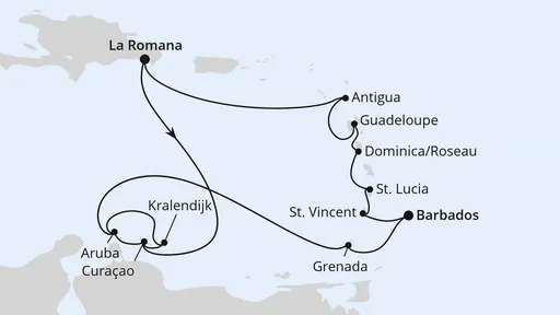 Route Karibische-Insel-Rundreise