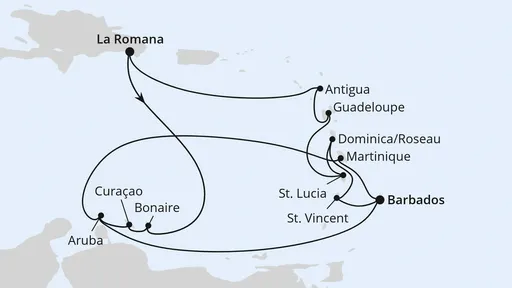 Route Karibische-Insel-Rundreise