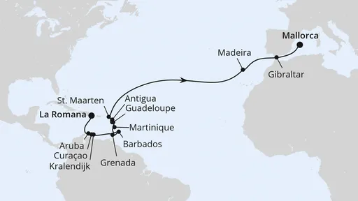 Route Von der Dom. Republik über Madeira nach Mallorca