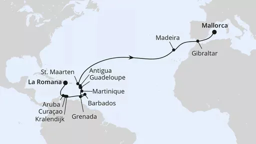 Route Von der Dom. Republik über Madeira nach Mallorca