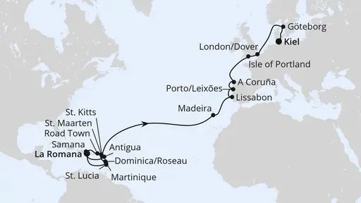 Route Von der Dominikanischen Republik nach Kiel 2