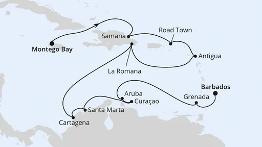 Route Karibik mit kleinen Antillen ab Jamaika